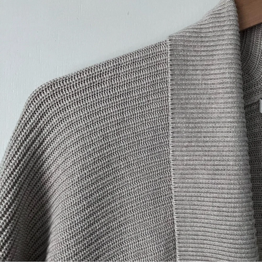 J Jill Ribbed Knit Sweater Shawl Wrap Boho Longline Ruana Beige - Picture 4 of 11